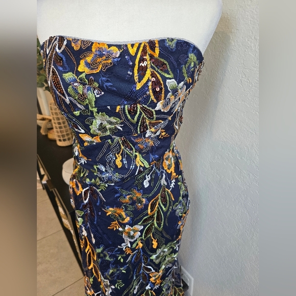 Rene Ruiz Collection Vtg Strapless Sequined Embroidered Mermaid Gown Size 4 - Picture 4 of 9